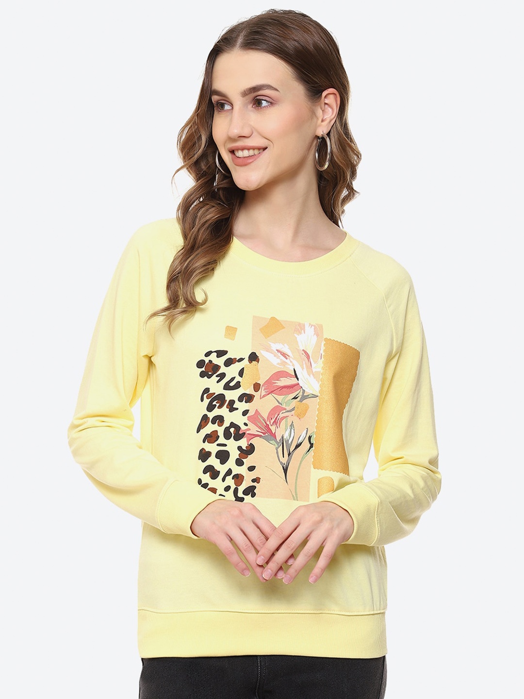 

2Bme Graphic Printed Cotton Pullover Sweatshirt, Yellow