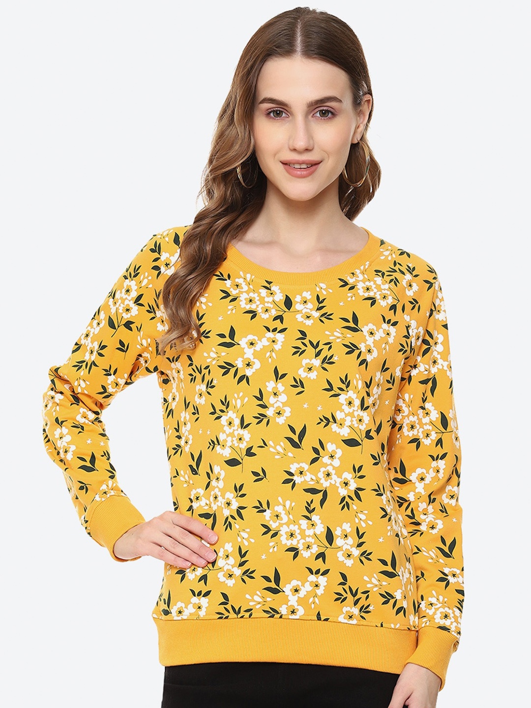 

2Bme Floral Printed Cotton Pullover Sweatshirt, Yellow