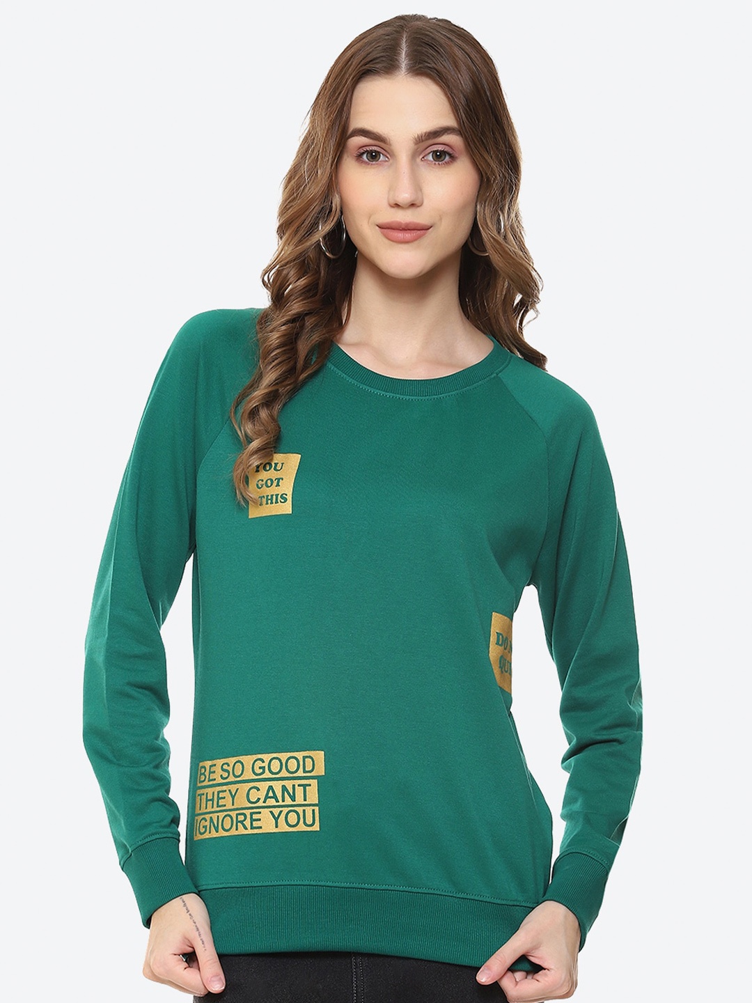 

2Bme Typography Printed Cotton Pullover Sweatshirt, Green