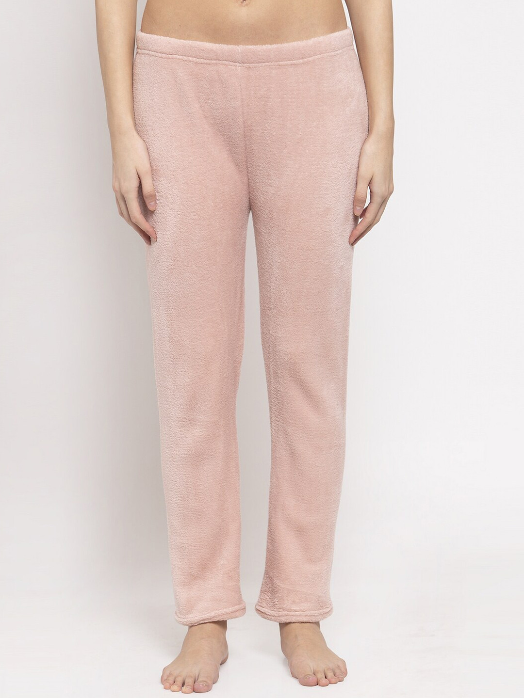 

NEUDIS Women Self Design Stretchable Fleece Lounge Pants, Peach