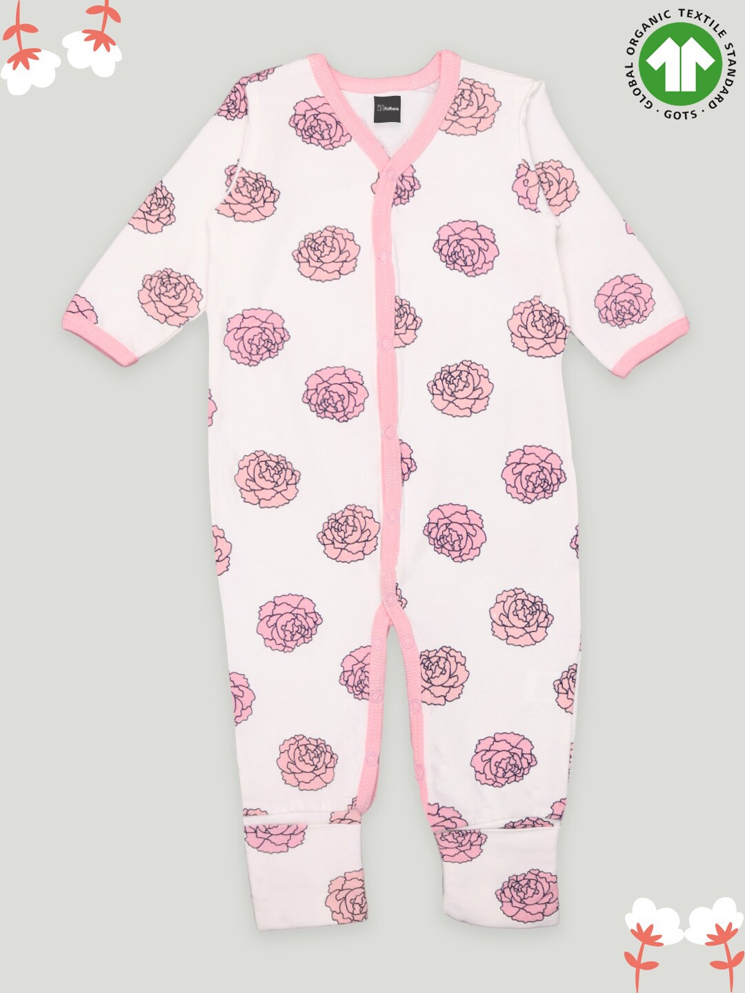 

Kidbea Infants Printed Pure Cotton Rompers, White