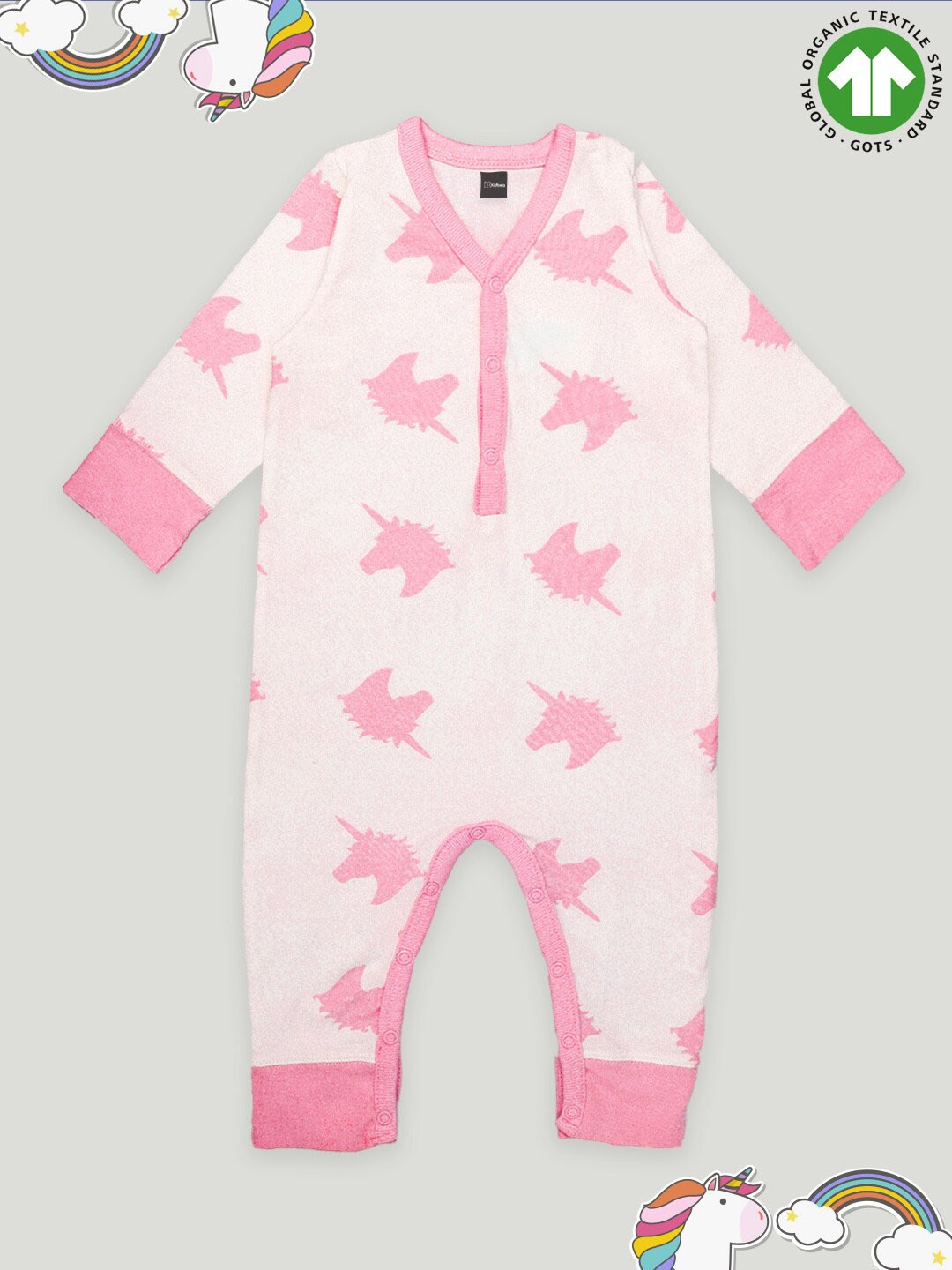 

Kidbea Infants Printed Pure Cotton Rompers, Pink