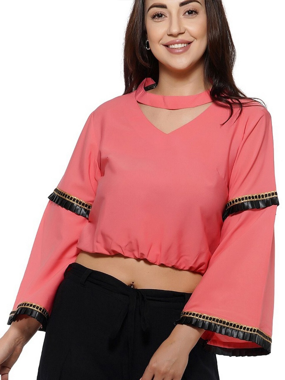 

RIVI Bell Sleeves Cut-Outs Crop Top, Peach