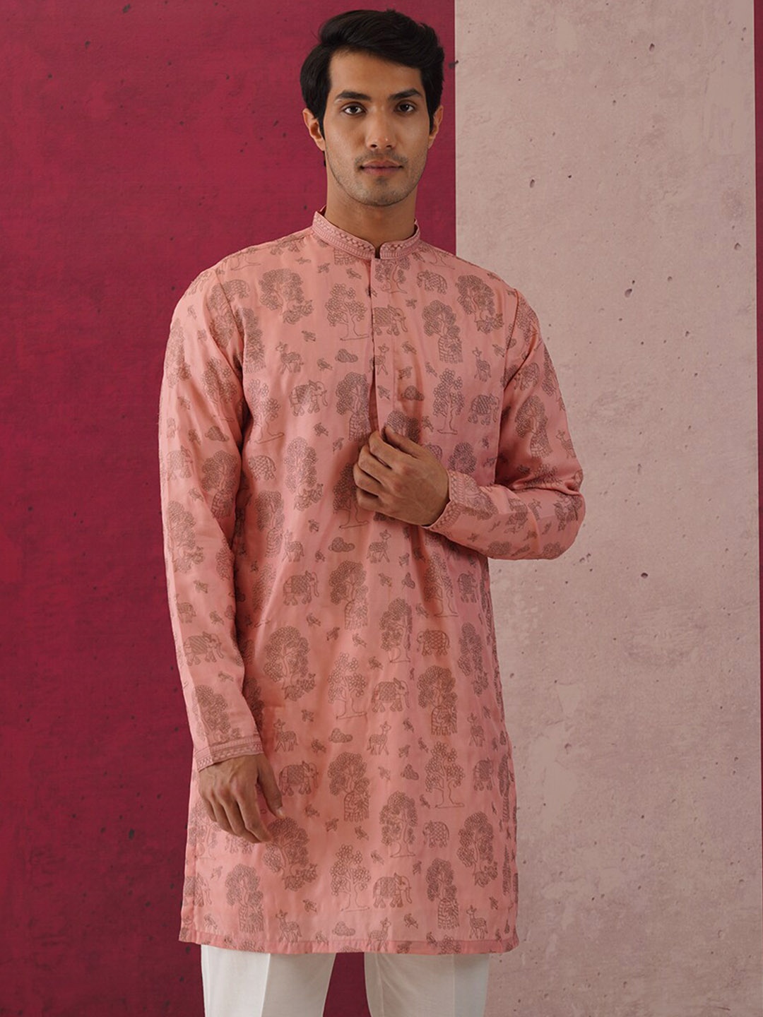 

KALPRAAG Floral Embroidered Kurta with Trousers, Pink