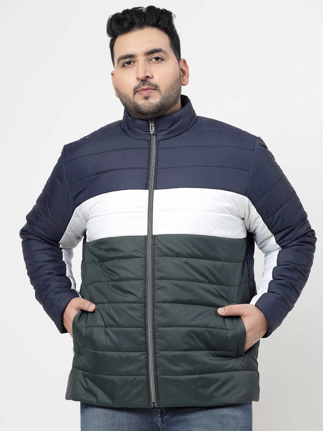 

plusS Navy Blue Colourblocked Padded Jacket