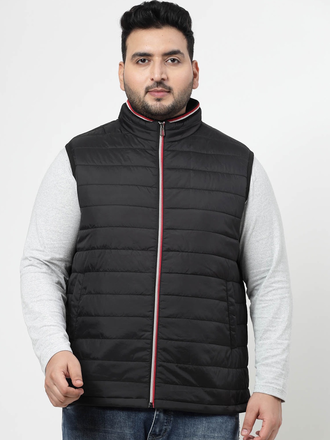 

plusS Mock Collar Puffer Jacket, Black