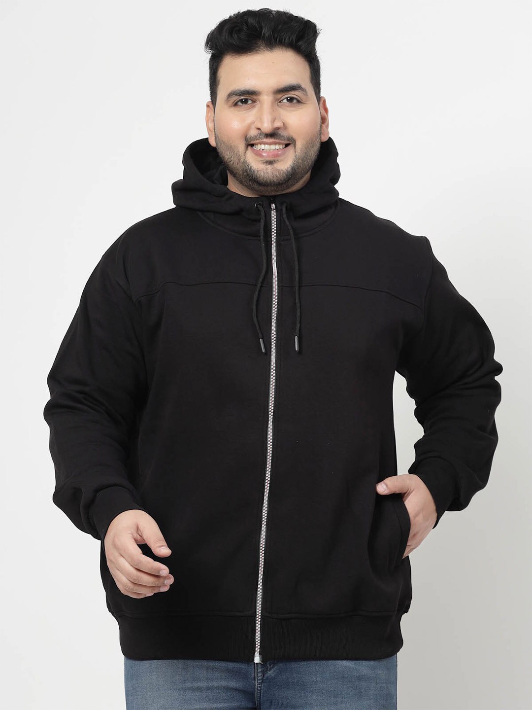 

plusS Hooded Long Sleeves Cotton Sweatshirt, Black