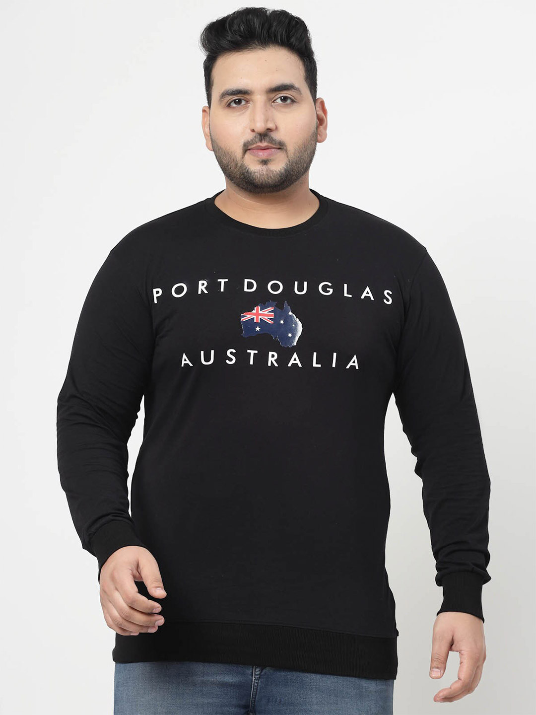 

plusS Typography Printed Long Sleeves Cotton Sweatshirt, Black