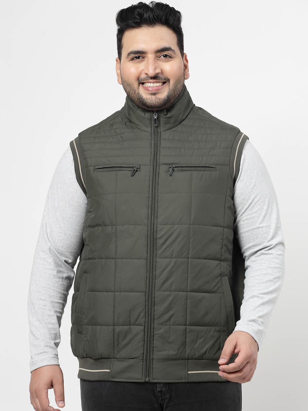 

plusS Mock Collar Padded Jacket, Olive