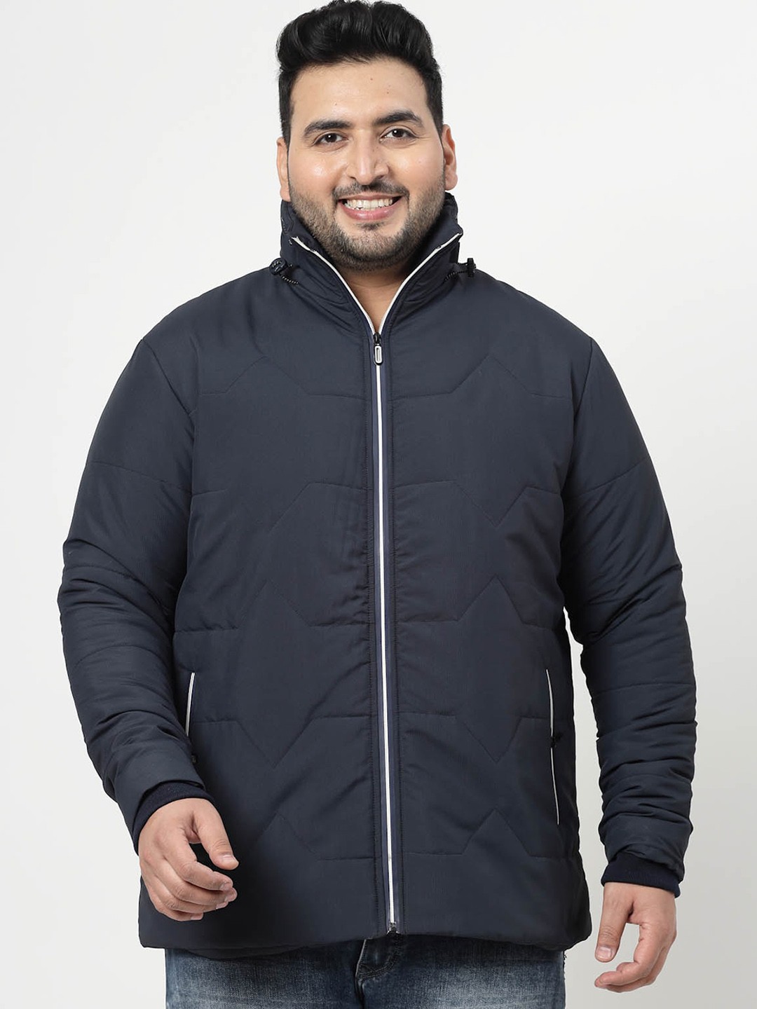 

plusS Navy Blue Spread Collar Puffer Jacket