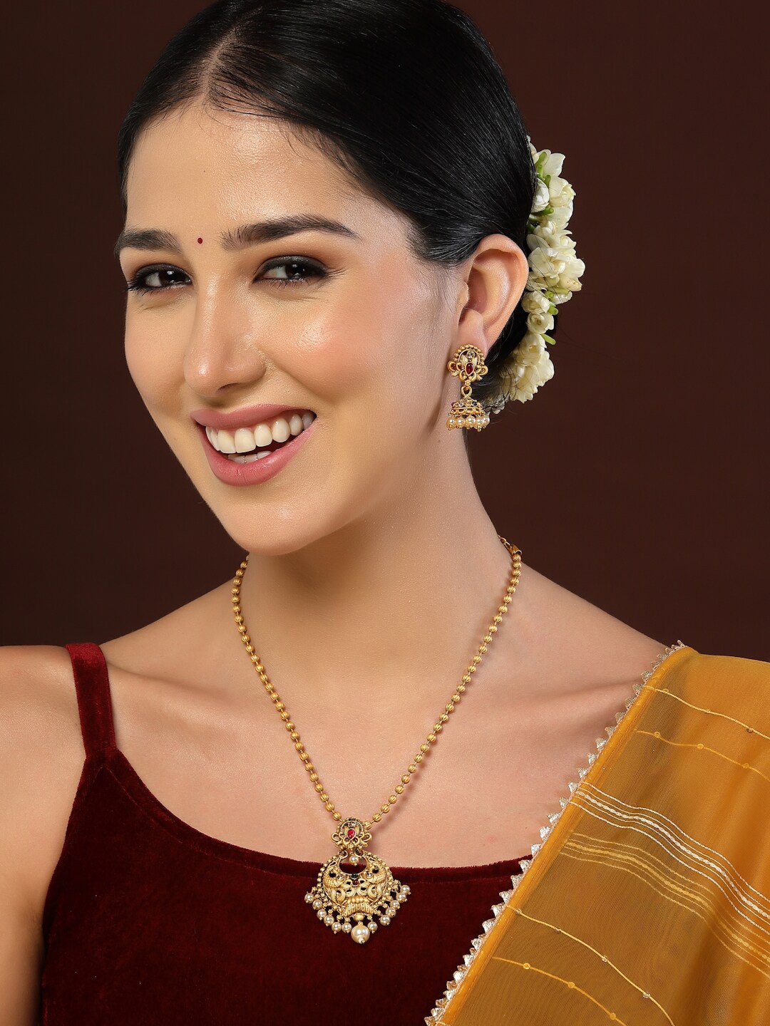 

PANASH Gold-Plated CZ-Studded Pendant With Chain