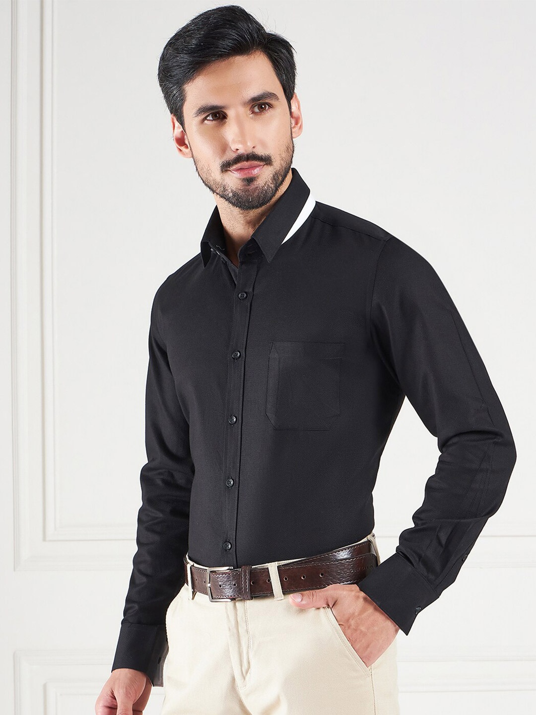 

LOUIS STITCH Comfort Long Sleeves Cotton Formal Shirt, Black
