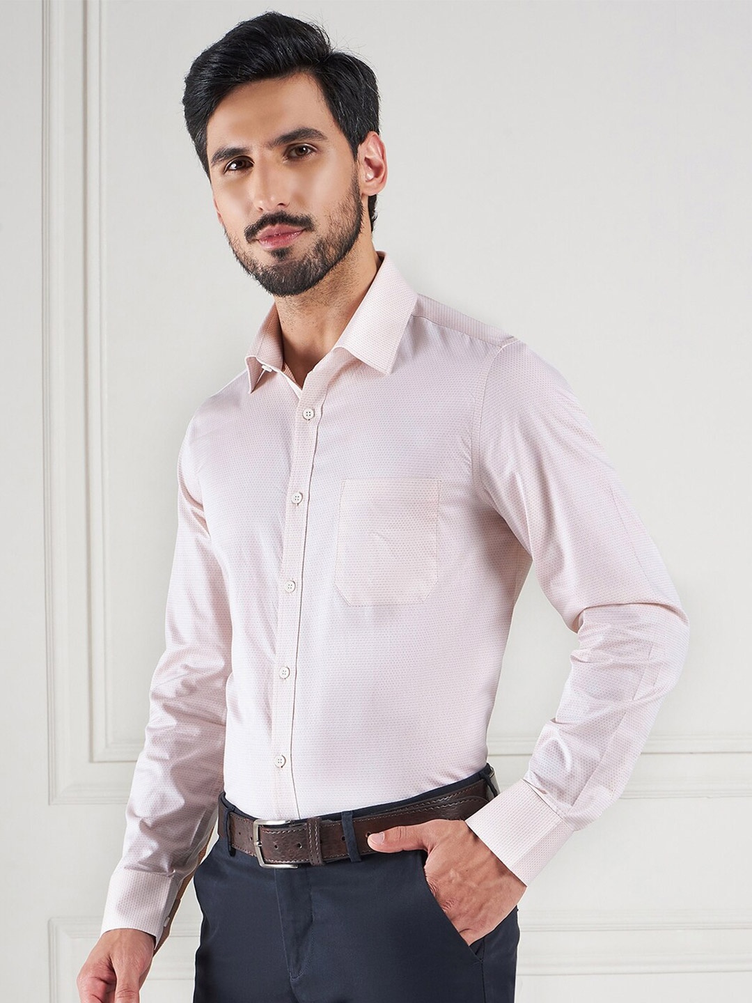 

LOUIS STITCH Comfort Self Design Cotton Formal Shirt, Peach