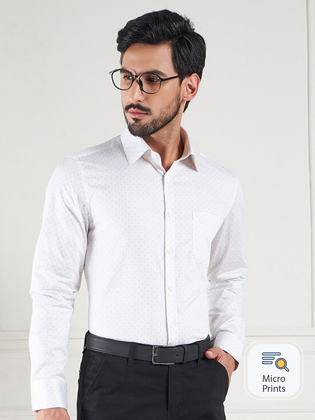 

LOUIS STITCH Cotton Comfort Opaque Printed Formal Shirt, White