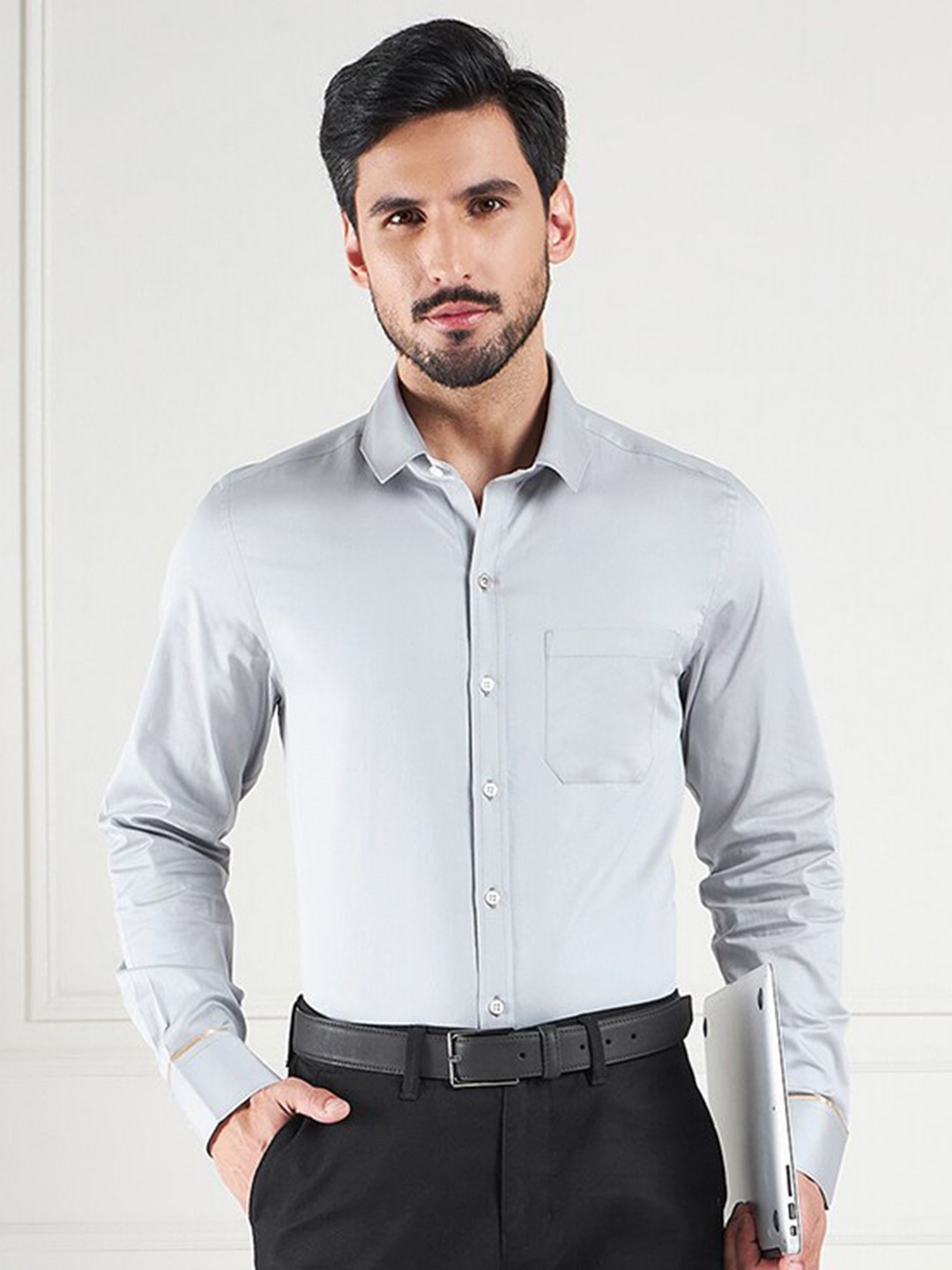 

LOUIS STITCH Comfort Spread Collar Long Sleeves Cotton Formal Shirt, Grey