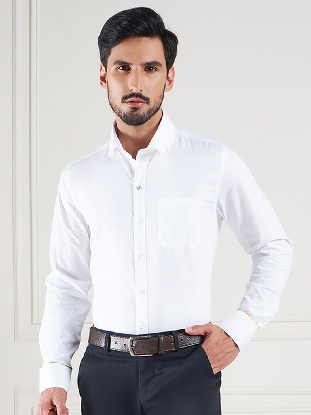 

LOUIS STITCH Comfort Spread Collar Long Sleeves Cotton Formal Shirt, White