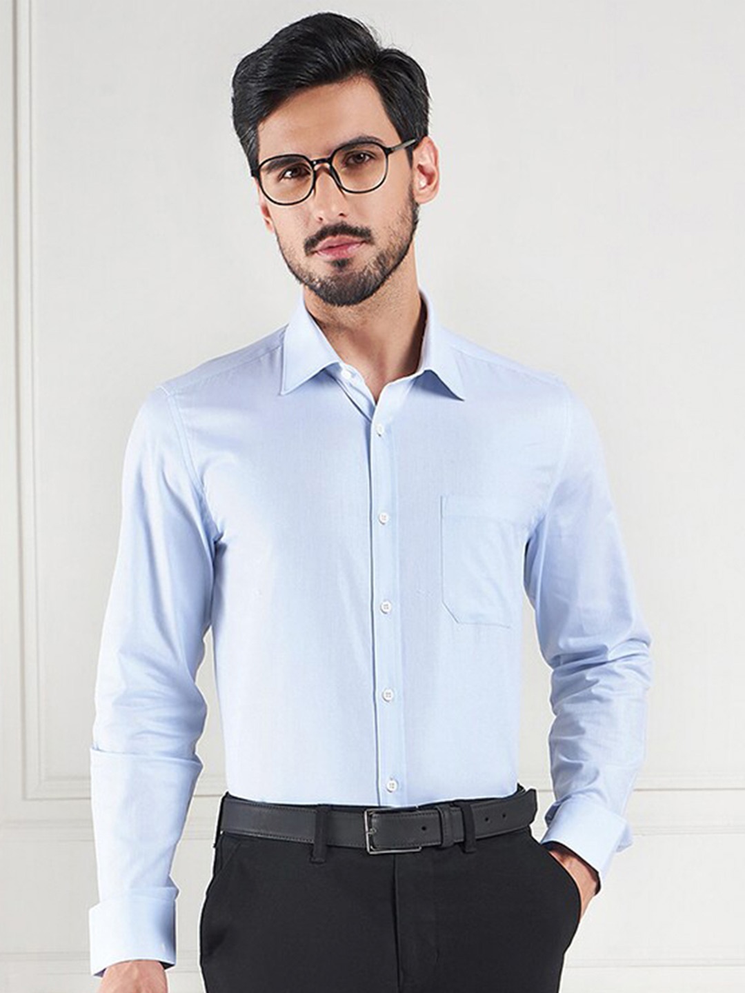 LOUIS STITCH Comfort Textured Cotton Formal Shirt, Blue