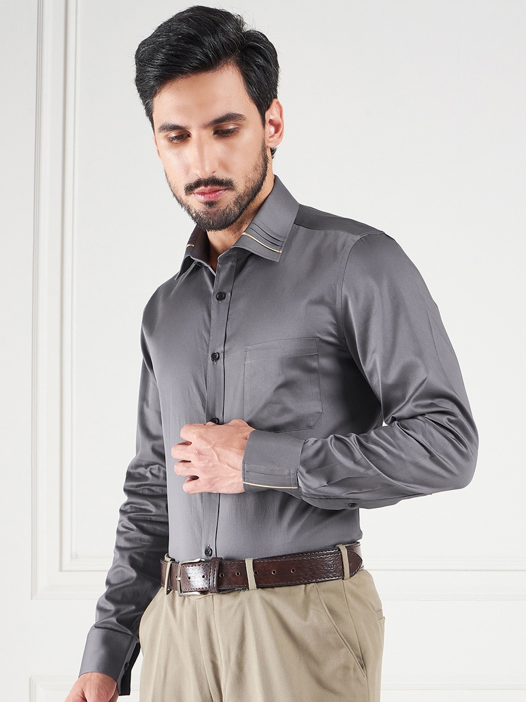 

LOUIS STITCH Comfort Opaque Cotton Formal Shirt, Grey