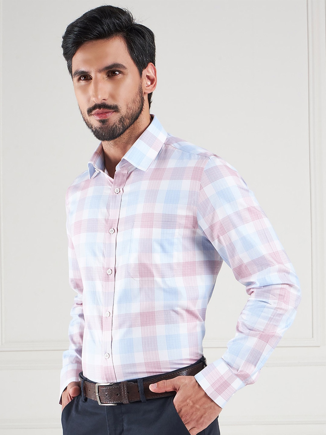 

LOUIS STITCH Comfort Checked Cotton Formal Shirt, Pink