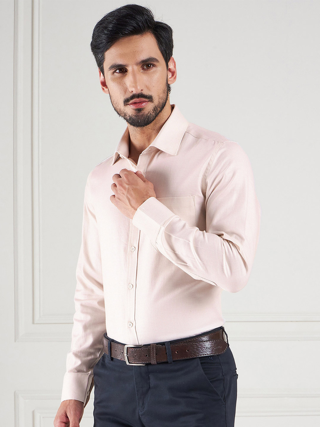 

LOUIS STITCH Comfort Cotton Opaque Formal Shirt, Cream