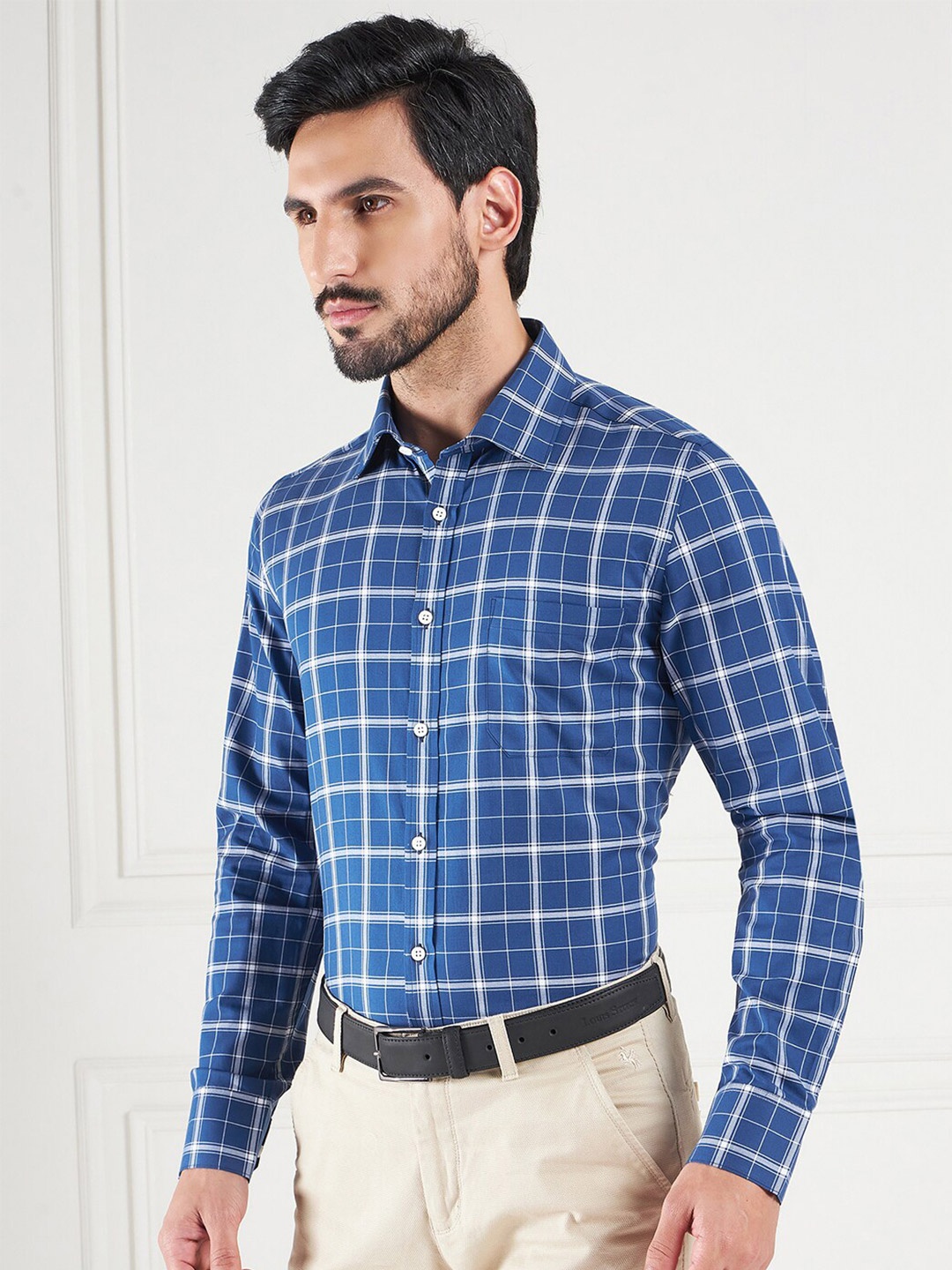

LOUIS STITCH Tartan Checked Formal Cotton Shirt, Blue