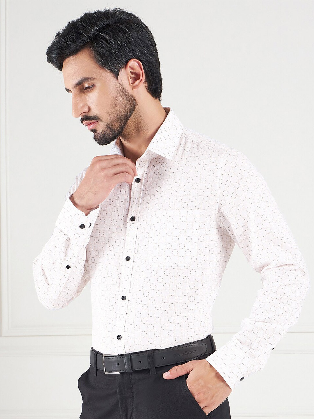 

LOUIS STITCH Cotton Comfort Opaque Printed Formal Shirt, White
