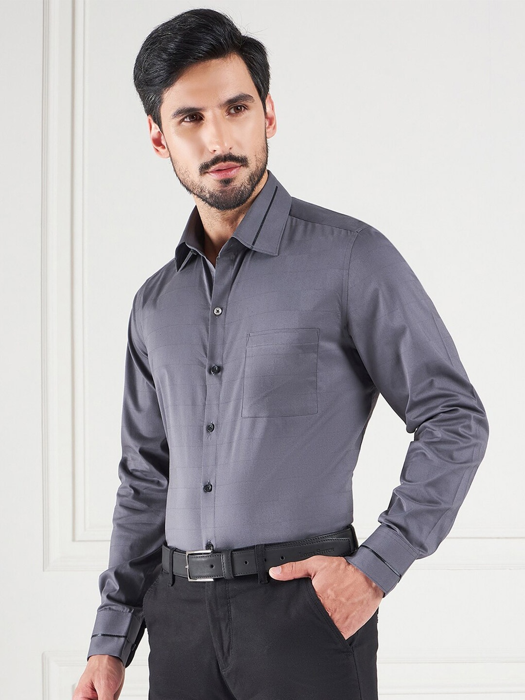 

LOUIS STITCH Comfort Long Sleeves Cotton Formal Shirt, Grey