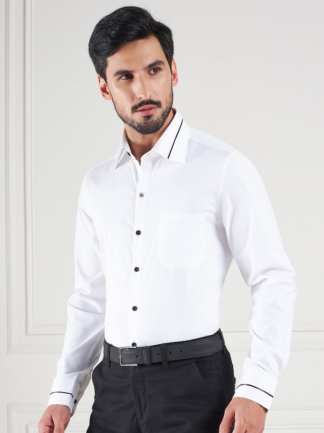 

LOUIS STITCH Comfort Spread Collar Formal Cotton Shirt, White