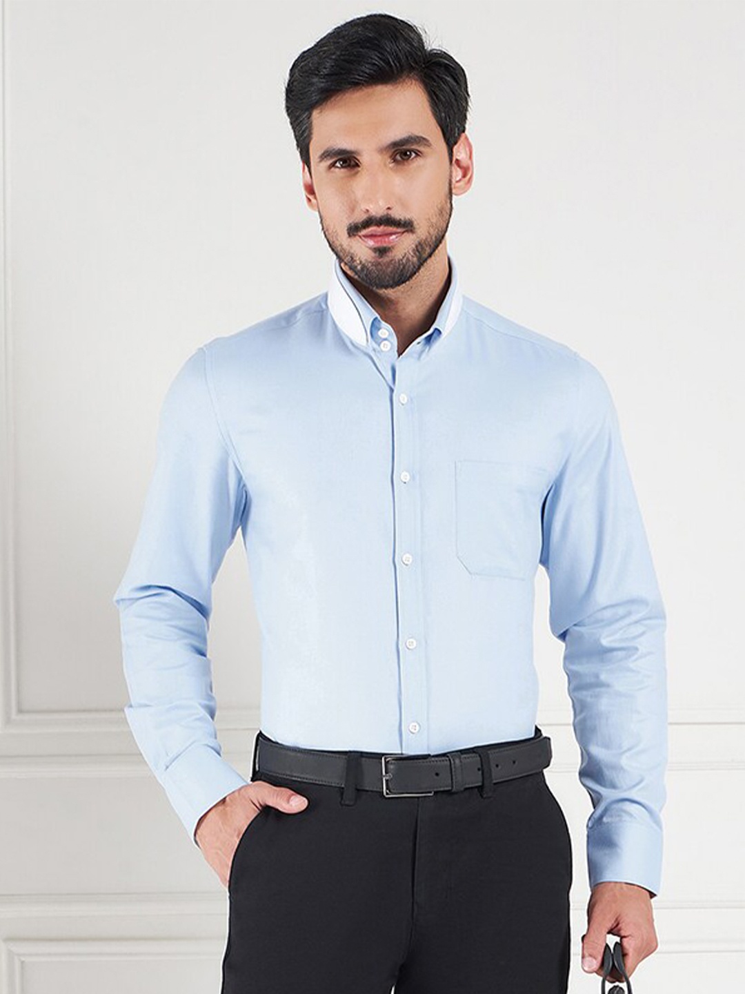 

LOUIS STITCH Comfort Self Design Cotton Formal Shirt, Blue