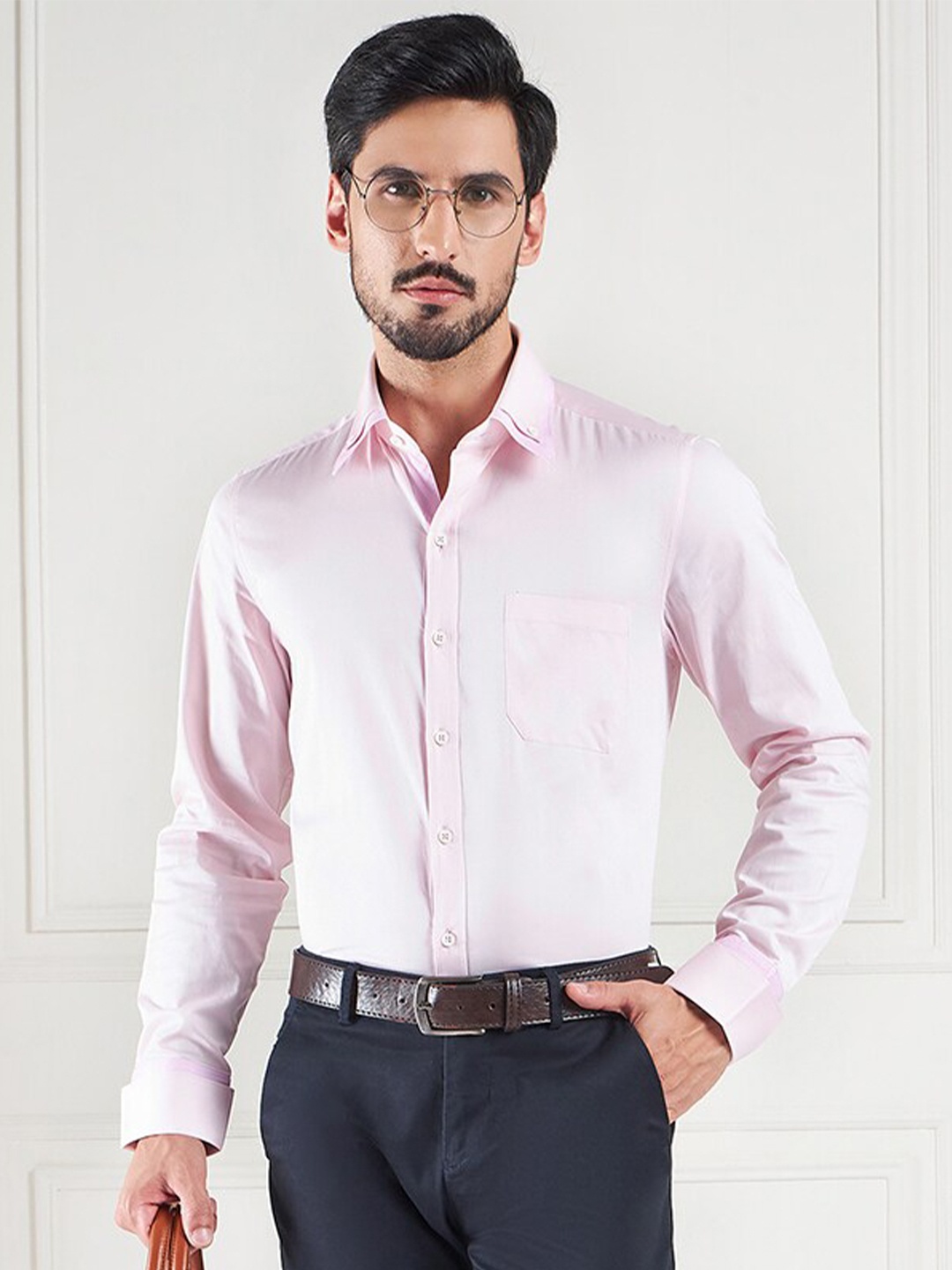 

LOUIS STITCH Comfort Spread Collar Formal Cotton Shirt, Pink