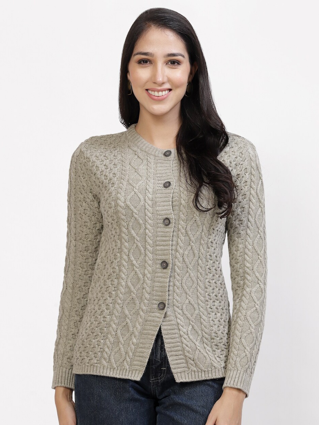 

Kalt Cable Knit Acrylic Cardigan, Cream