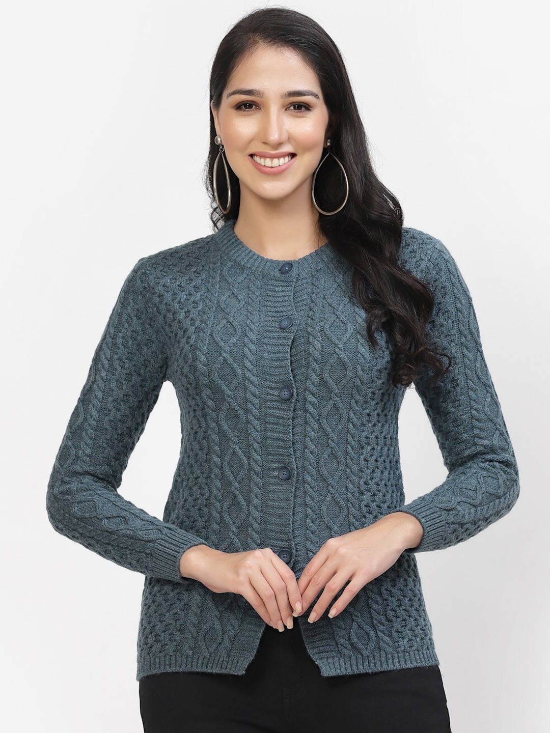 

Kalt Cable Knit Acrylic Cardigan, Blue