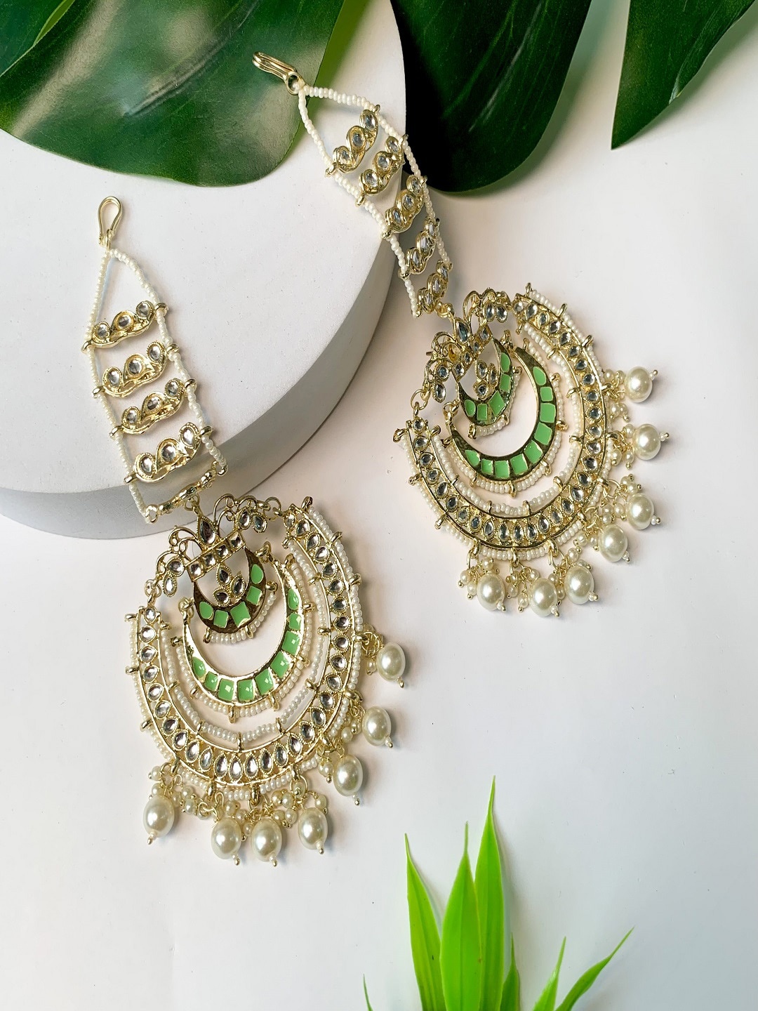 

I Jewels Gold-Plated Kundan Contemporary Drop Earrings, Green