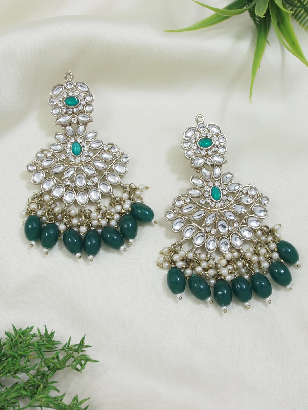 

I Jewels Gold Plated Kundan Studded & Beaded Drop Earrings