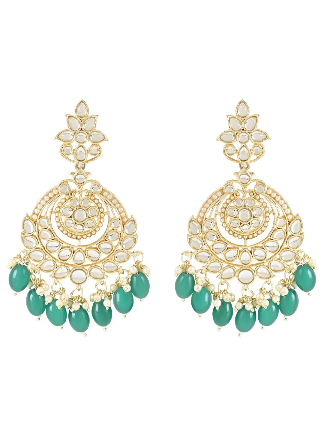 

I Jewels Gold Plated Kundan Studded & Beaded Chandbalis