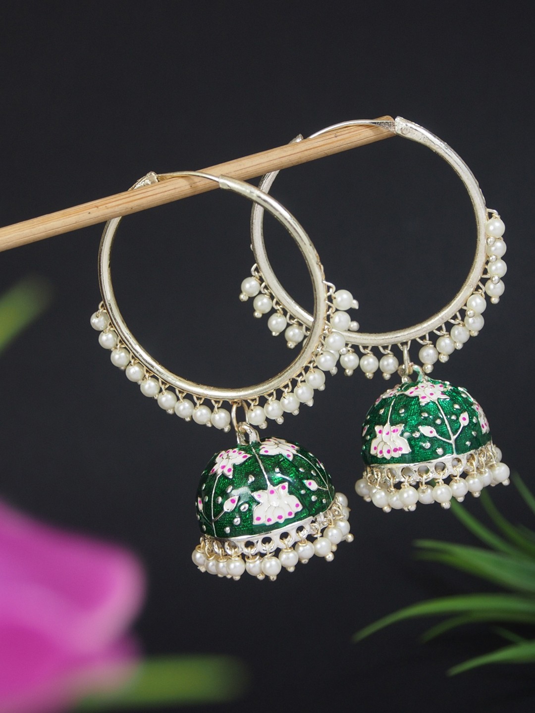 

I Jewels Gold Plated Kundan Studded & Beaded Jhumkas