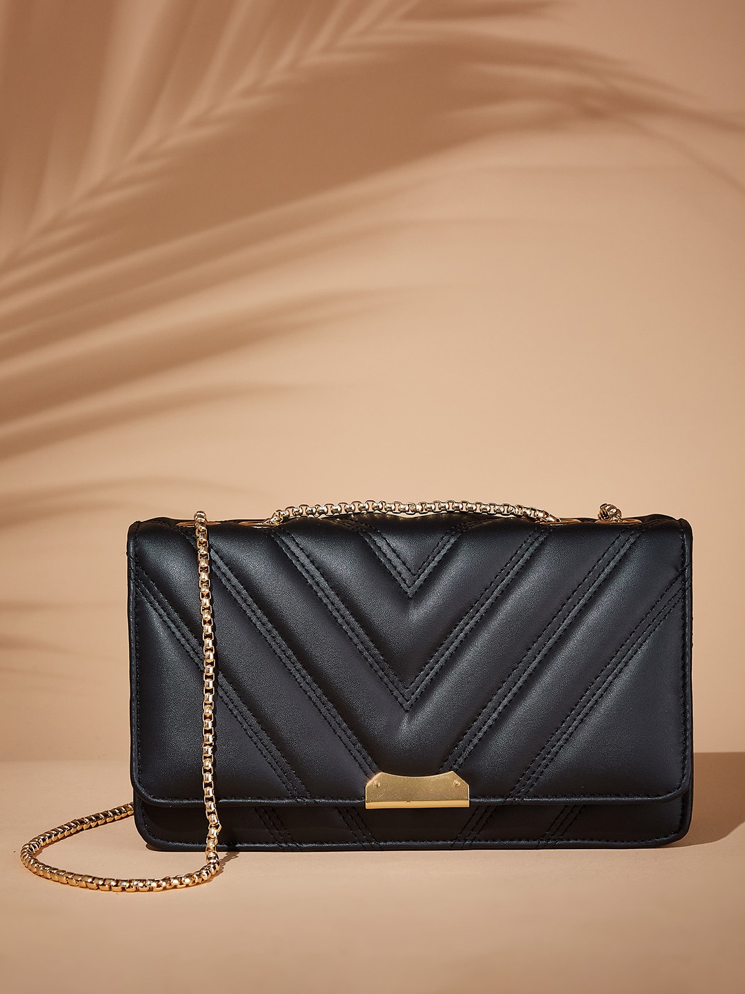 

DressBerry Black PU Structured Sling Bag with Quilted