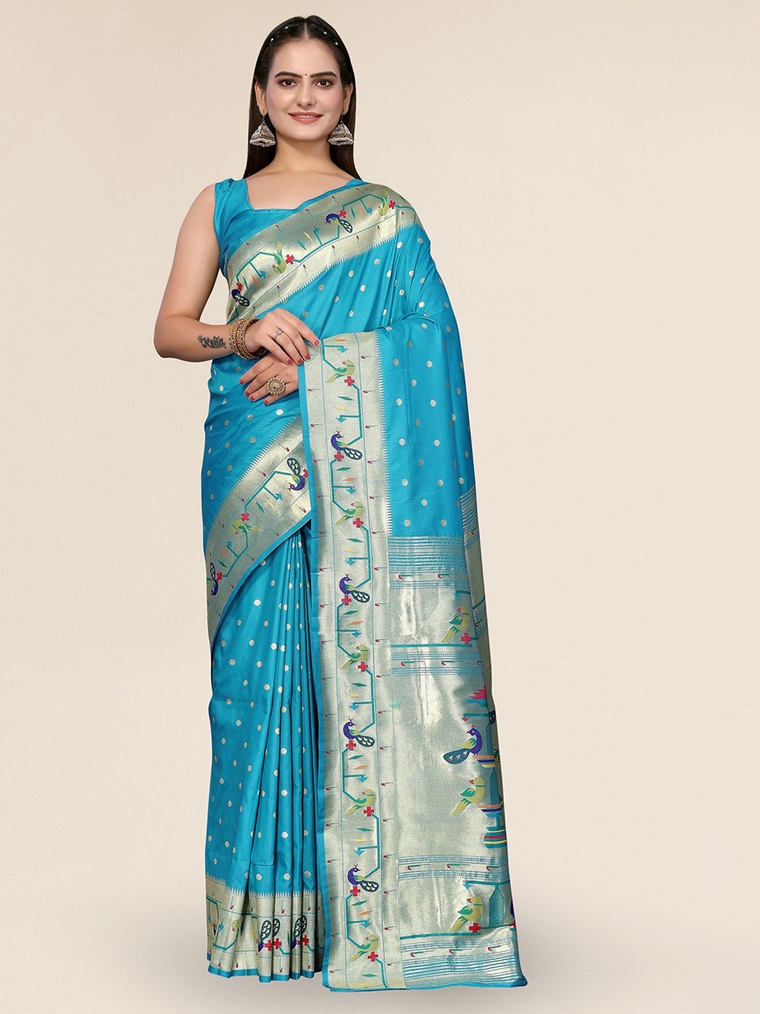

DIVASTRI Ethnic Motifs Woven Design Zari Paithani Saree, Blue