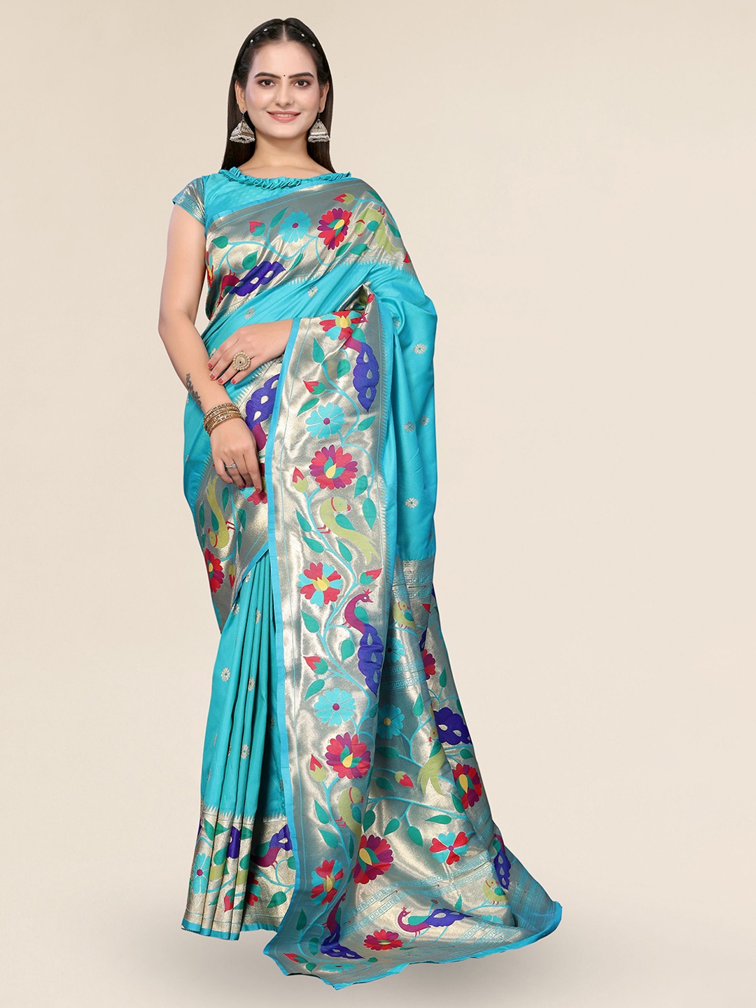 

DIVASTRI Ethnic Motifs Woven Design Zari Paithani Saree, Blue