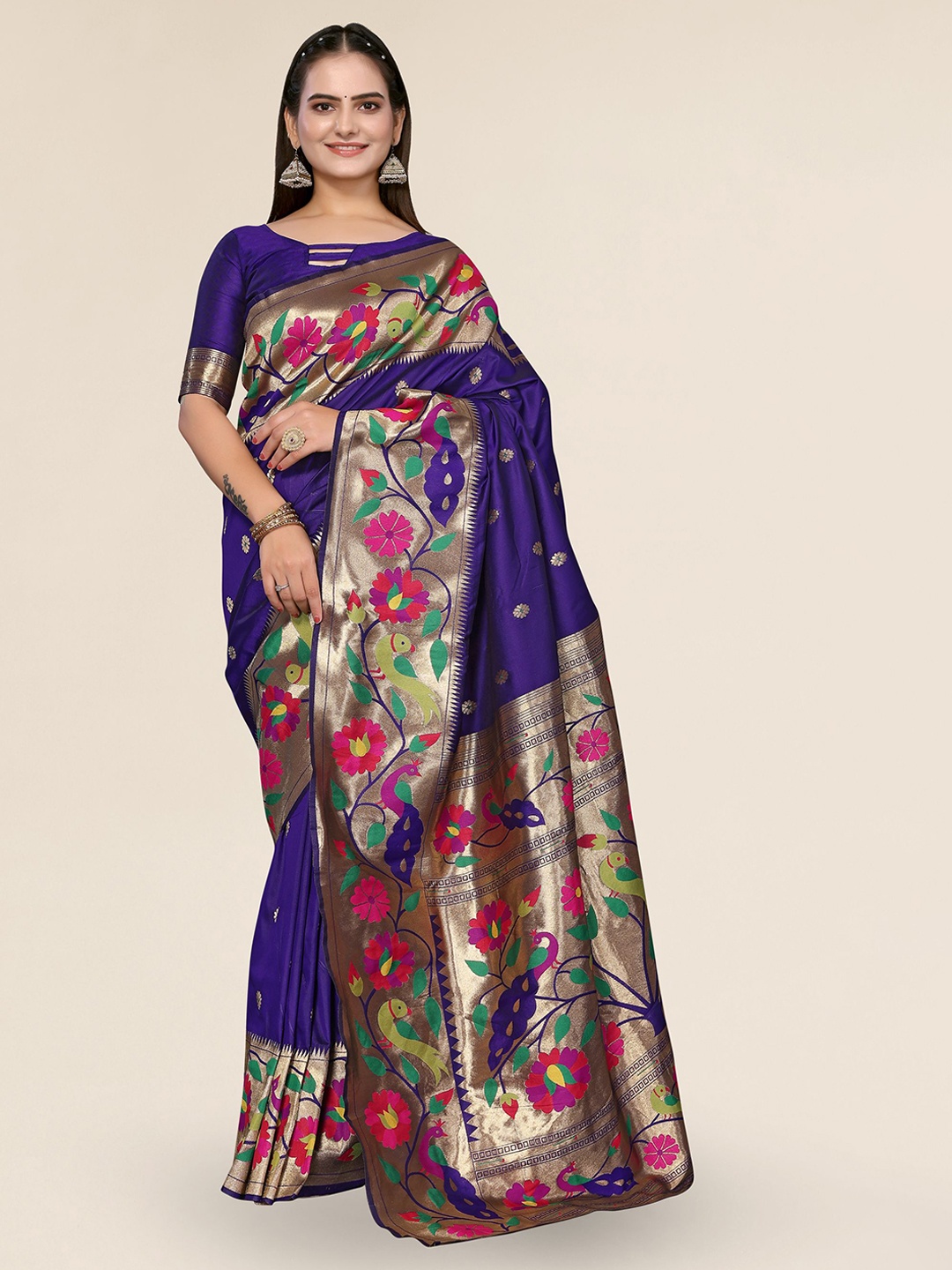 

DIVASTRI Ethnic Motifs Woven Design Zari Detail Saree, Purple