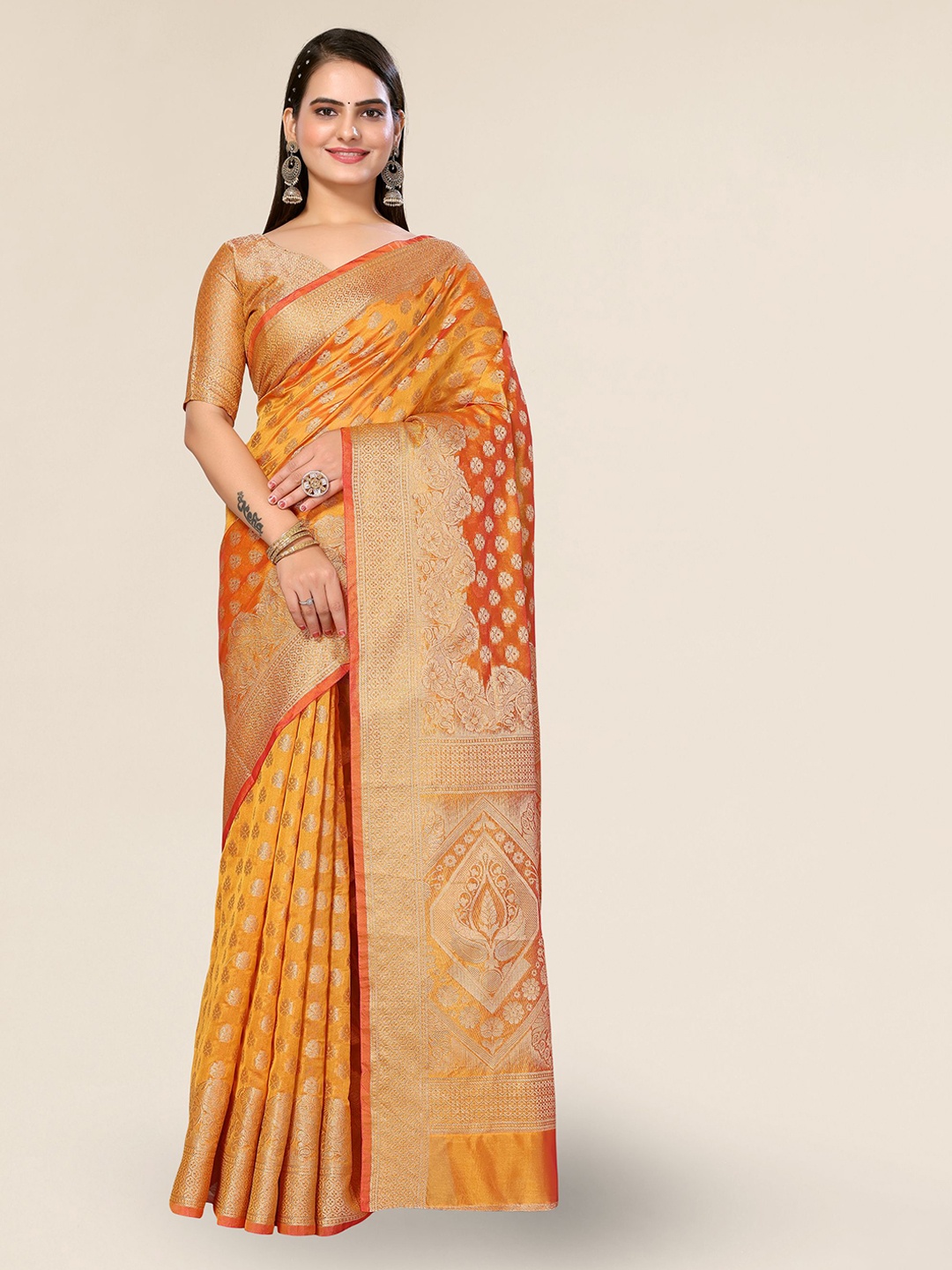 

DIVASTRI Ethnic Motifs Woven Design Zari Organza Saree, Yellow