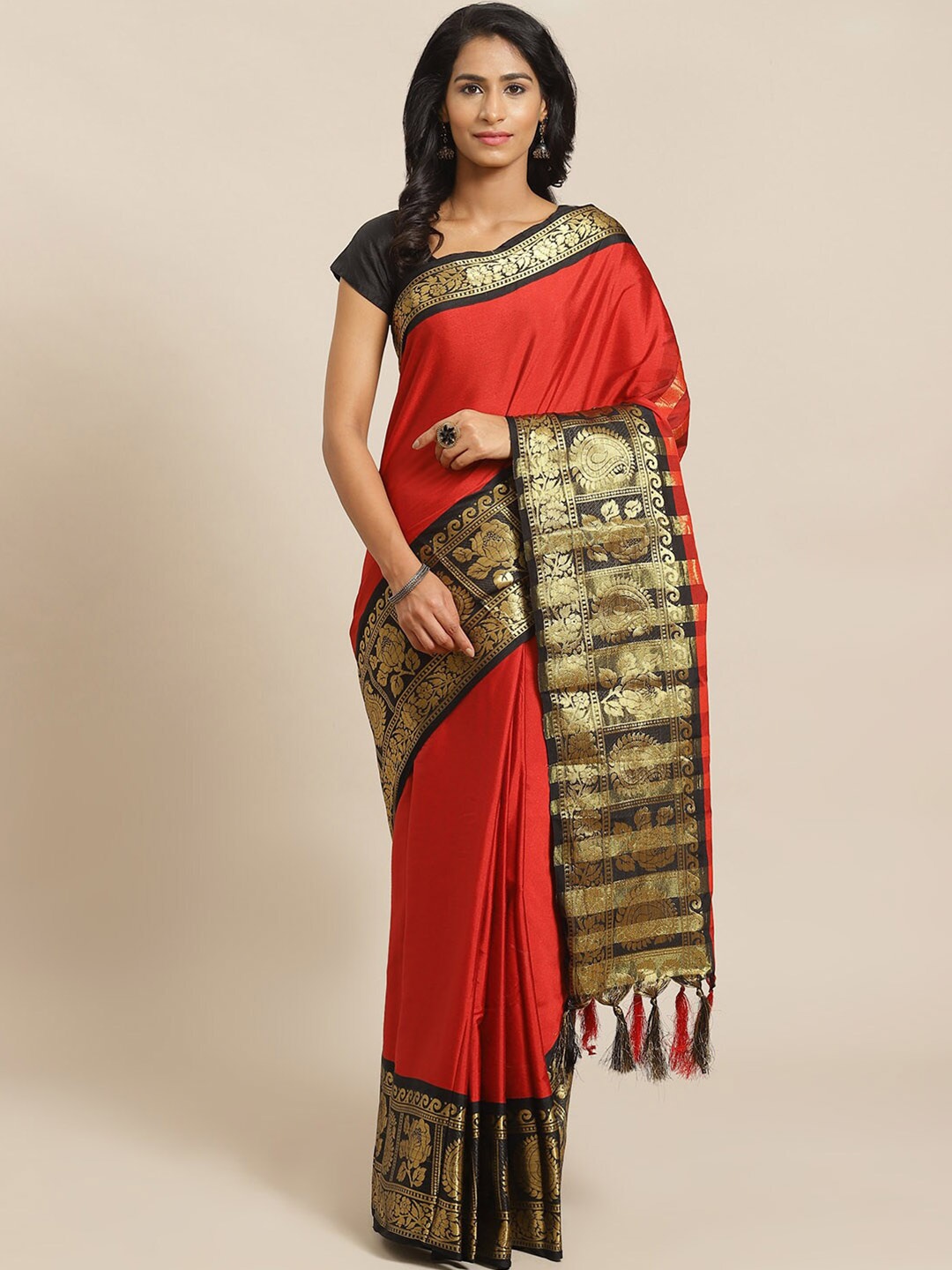 

Mitera Red & Black Zari Banarasi Saree