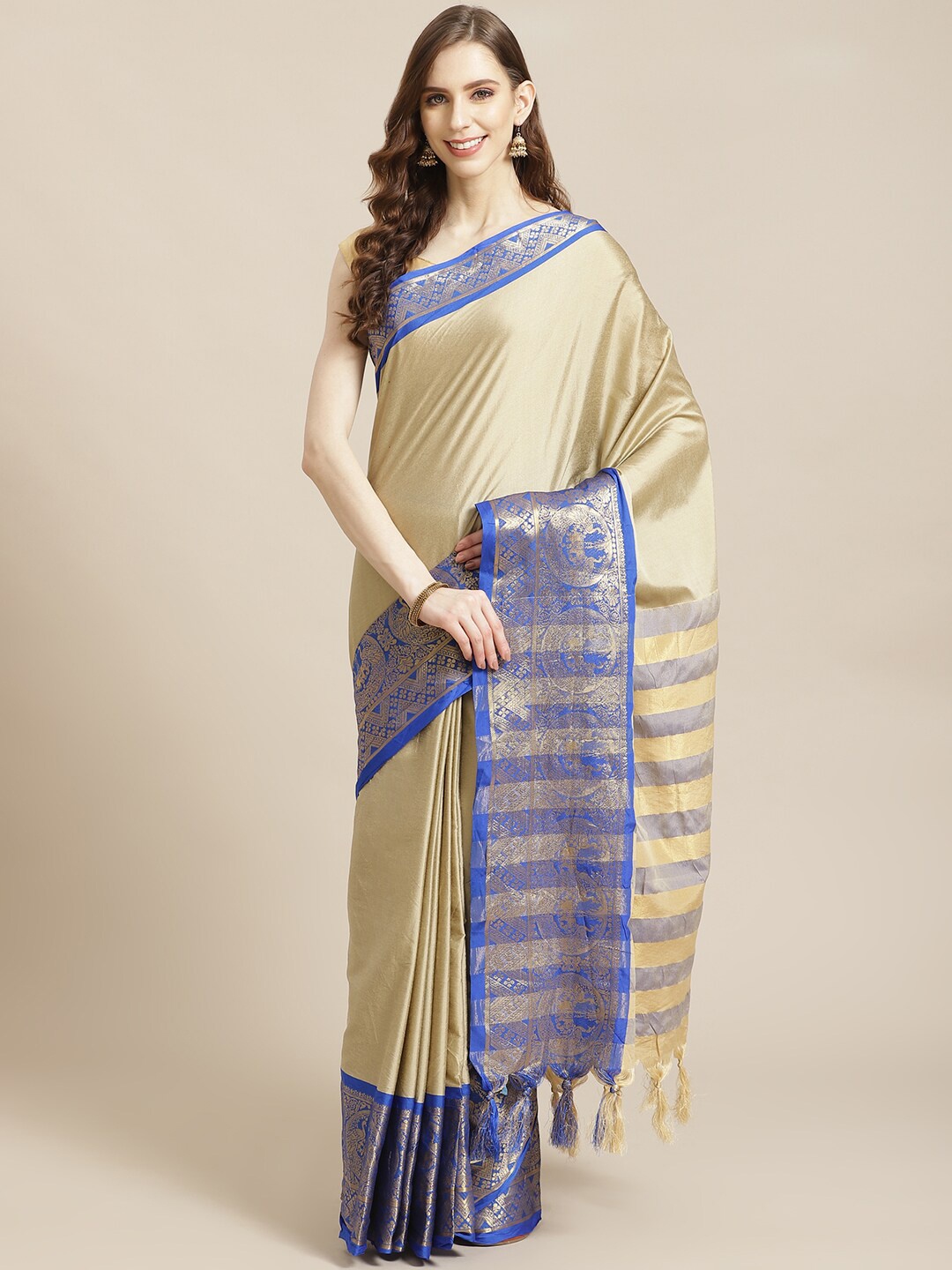 

Mitera Beige & Blue Zari Detail Saree