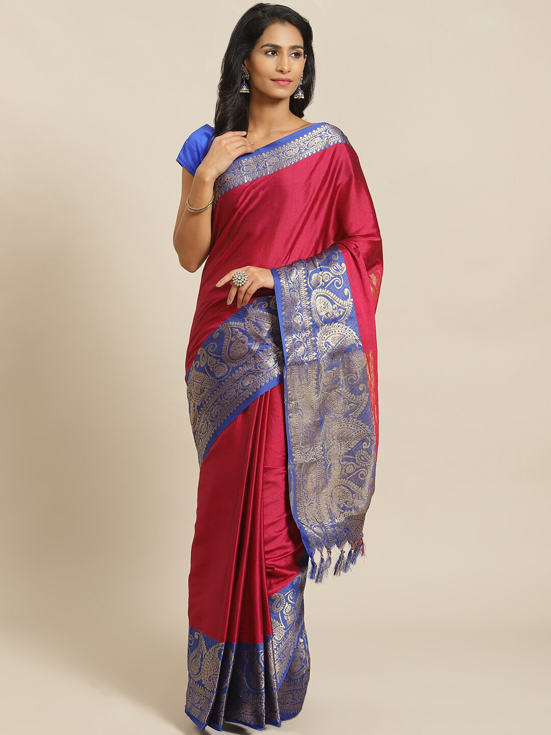 

Mitera Pink & Blue Zari Detail Saree