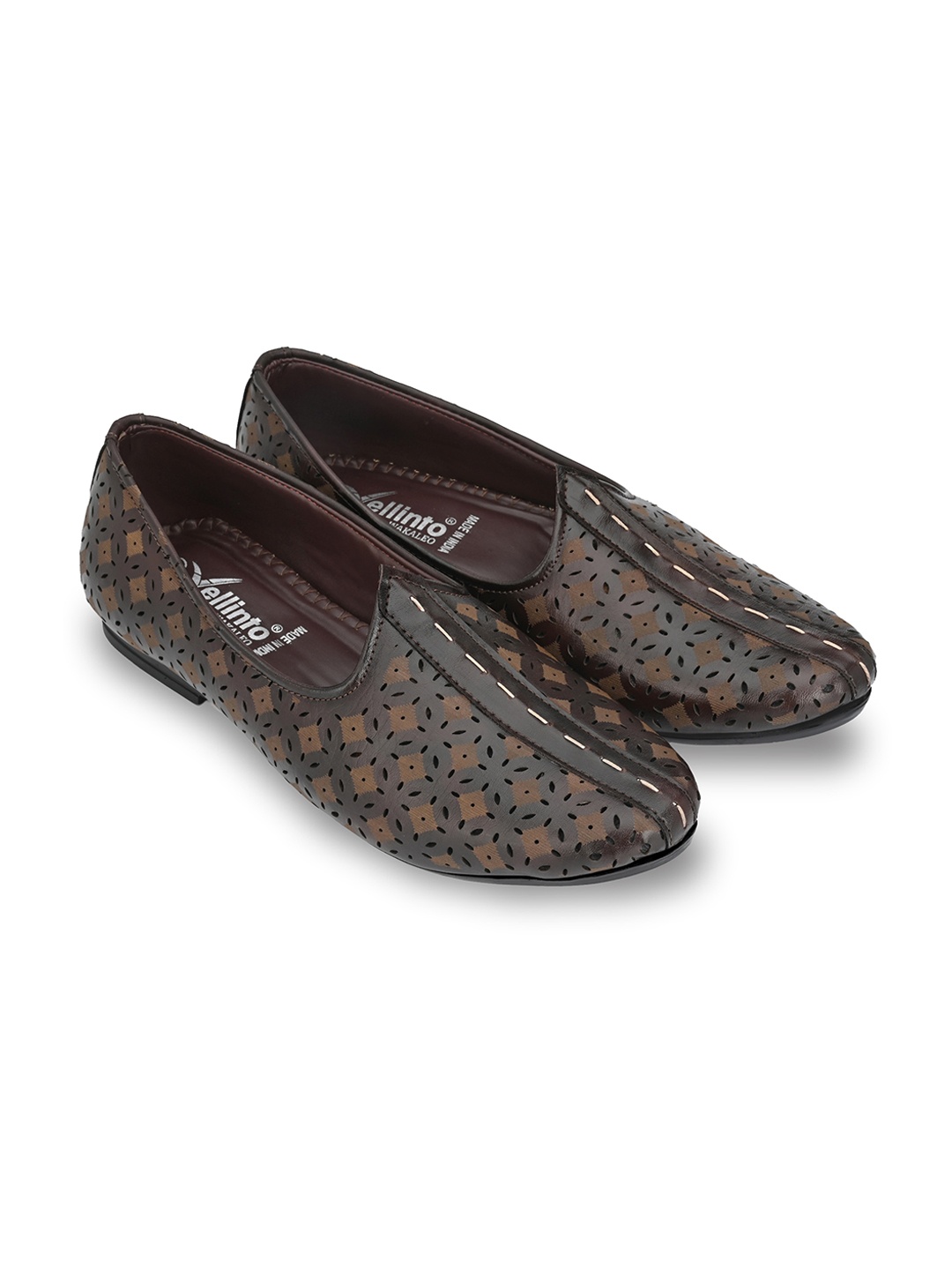 

Vellinto Men Euphoria Textured Lightweight Mojaris With Laser Cuts, Brown
