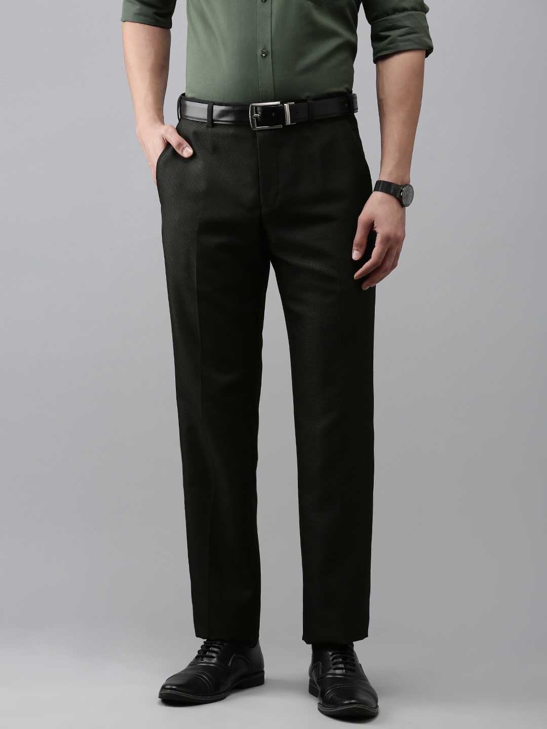 

Park Avenue Men Smart Slim Fit Formal Trousers, Black