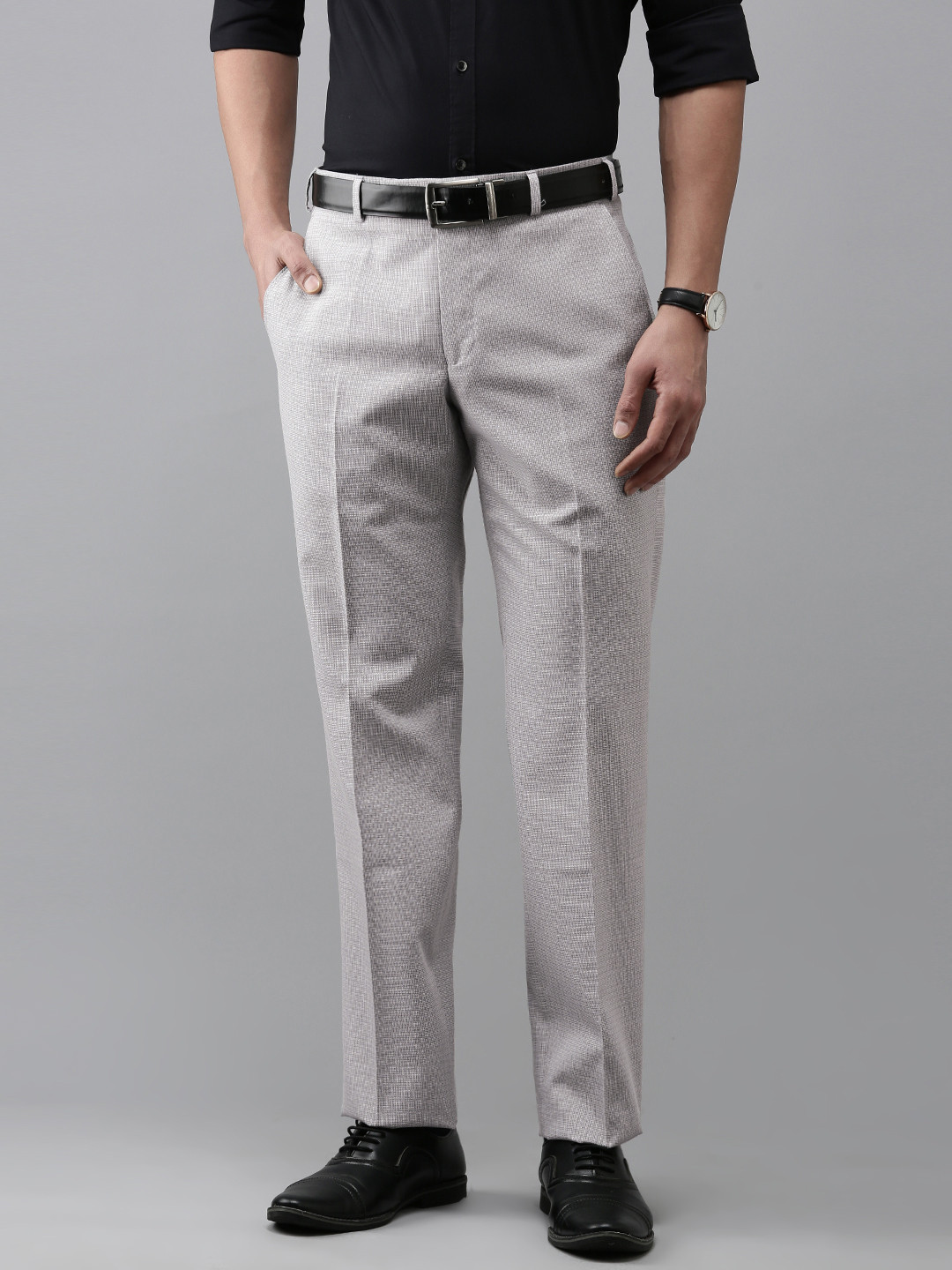 

Park Avenue Men Textured Smart Slim Fit Formal Trousers, Grey