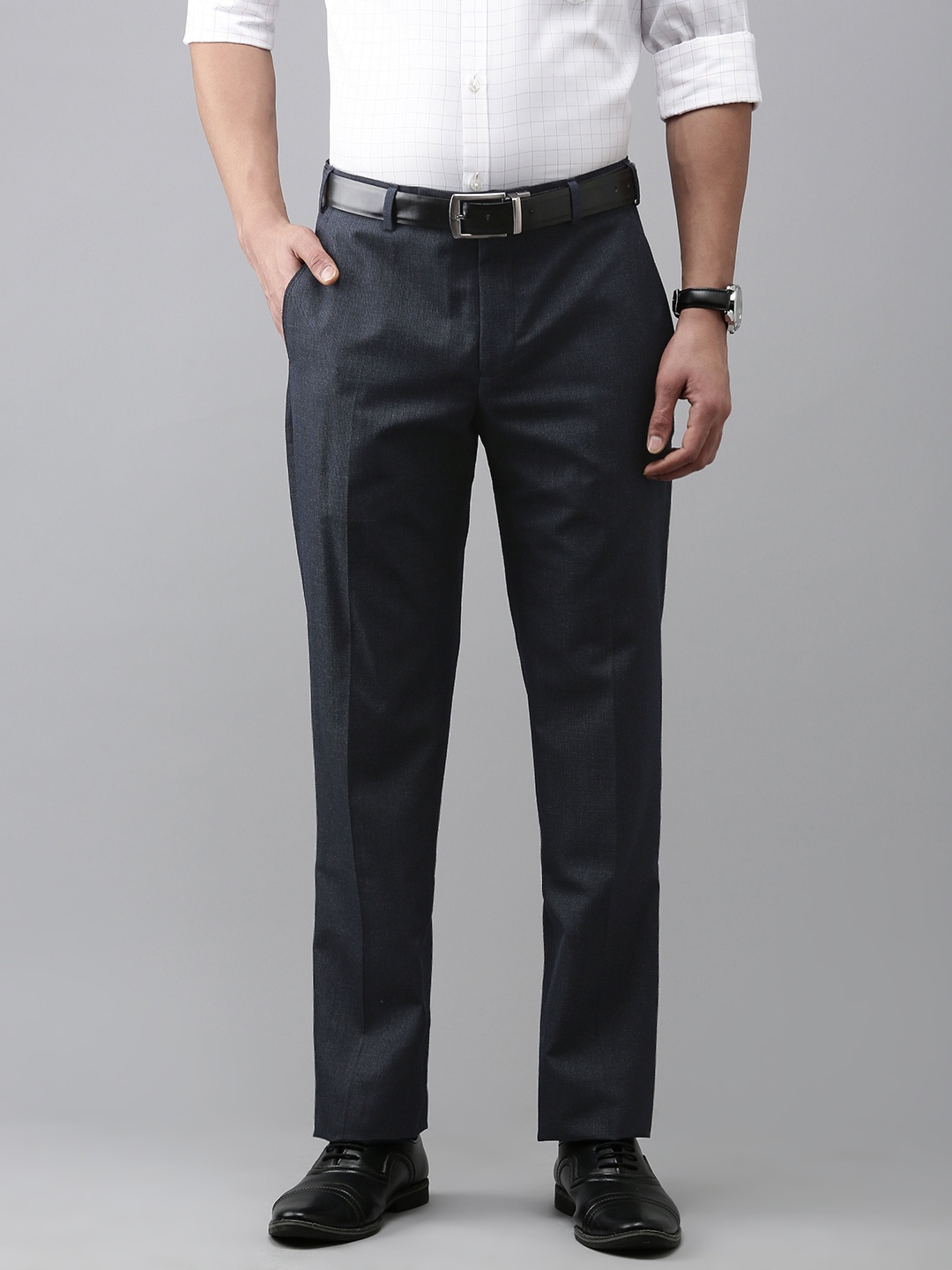 

Park Avenue Men Checked Smart Slim Fit Formal Trousers, Blue