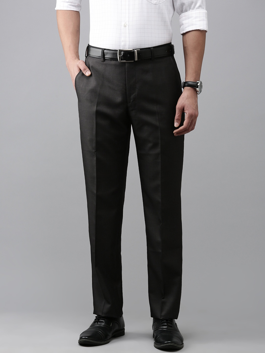 

Park Avenue Men Smart Slim Fit Formal Trousers, Black