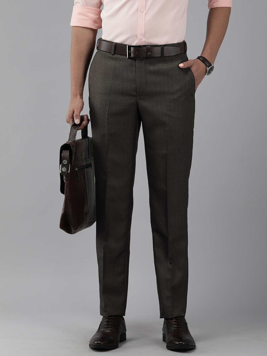 

Park Avenue Men Mid Rise Checked Smart Slim Fit Formal Trousers, Grey